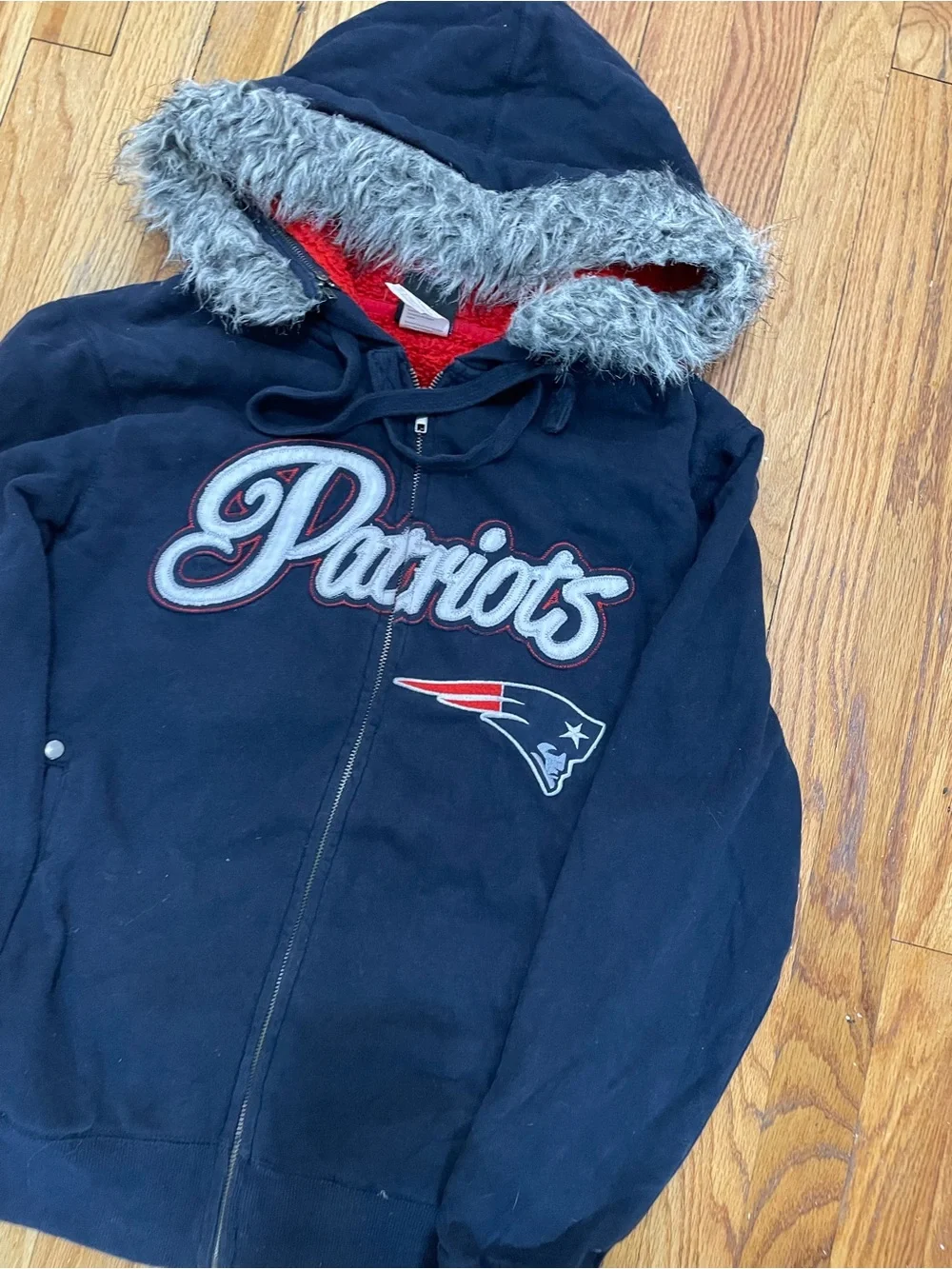 NFL New England Patriots Navy Hoodie with Faux Fur Trim